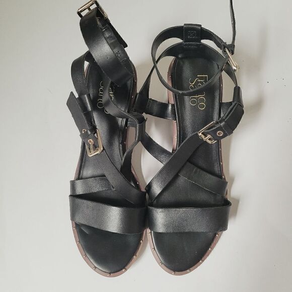 Franco Sarto Women's Halina Leather Studded Block Heel Sandals in Black Sz 8 1/2 - Picture 2 of 8